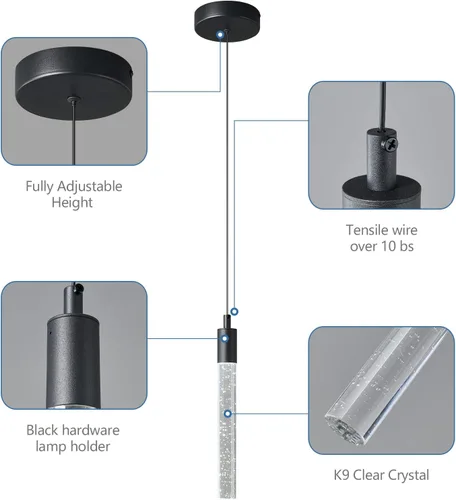 Miniatura 4 de Iluminación colgante moderna para isla de cocina Luz colgante regulable LED acabado negro Mini iluminación colgante de cristal para dormitorio