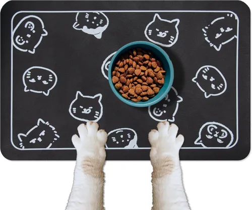 YCT Alfombrilla de comida y agua para gatos para mascotas - Alfombrilla antideslizante súper absorbente para cuenco de perro con múltiples logotipos