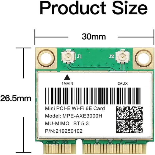 Miniatura 7 de WiFi 6E Half Mini PCI-E Tarjeta de red WiFi 802.11AX AC MPE-AXE3000H 2.4GHz 5GHz 6GHz 5400Mbps Tarjeta inalámbrica BT5.3 MU-MIMO mini PCIe Wi-Fi 6E