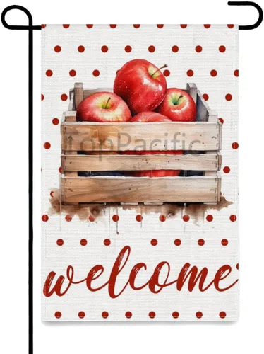 Cesta de 12 x 18 pulgadas, bandera de jardín de manzana, primavera, verano, floral, de doble cara para exteriores, vertical, vacaciones, temporada,