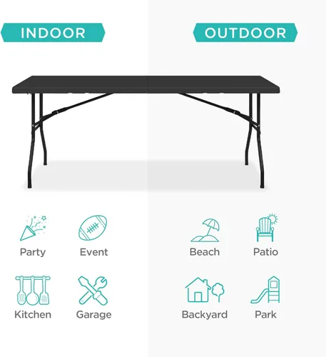 Miniatura 4 de Best Choice Products Mesa plegable de plástico de 6 pies, para interiores y exteriores, resistente, portátil, con asa, seguro para picnic, fiesta