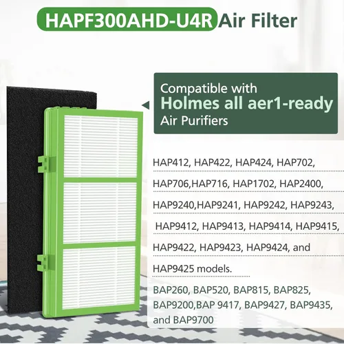 Miniatura 4 de HAPF300AHD-U4R - Filtros HEPA de repuesto para purificador de aire Holmes AER1, partes # HAPF300AH-U4R, HAP242-NUC, 4 HEPA verdaderos + 8 prefiltros
