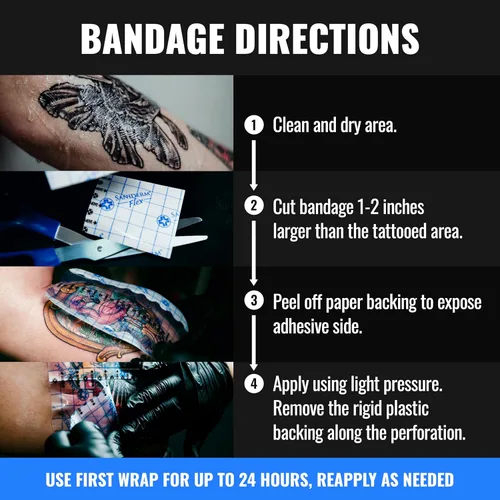 Miniatura 7 de Saniderm - Rollo de vendaje Flex Tattoo Aftercare - Envoltura de tatuaje ultra flexible, impermeable, estéril para una curación rápida y protección
