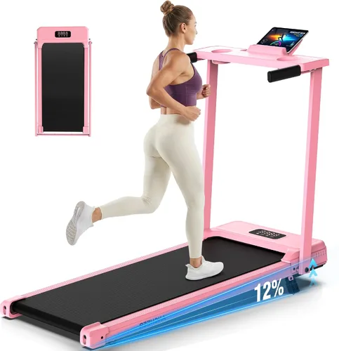 Miniatura 10 de FUNMILY Caminadora inclinada de 3.5 HP con escritorio y barra de asa, resistente capacidad de peso de 350 libras, cinta de correr portátil