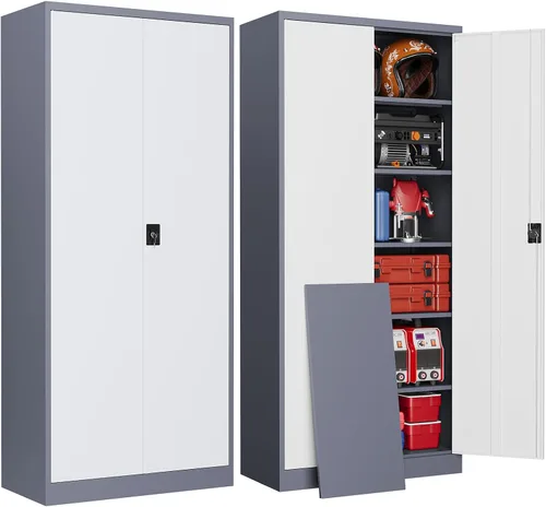 Miniatura 51 de Armario de garaje de metal de 36 pulgadas de alto, gabinetes de almacenamiento de 2 puertas, caninete de herramientas de acero utilitario, caninetes