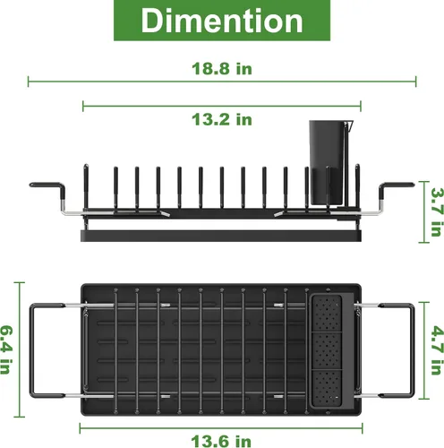 Miniatura 6 de Estante de secado de platos sobre el fregadero, expandible, pequeño, negro, escurridor para secar para la encimera de la cocina, metal de acero