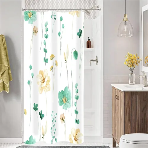 Miniatura 35 de Gibelle Cortina de ducha con estampado floral de acuarela, cortina de ducha retro naranja azul marino para baño, juego de cortina de ducha moderna