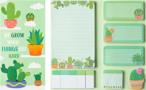 Xqumoi Crecemos Cuando las Cosas son Difíciles Notas Adhesivas, 550 Hojas, Notas Adhesivas en Forma de Cactus Lindas, Notas Adhesivas en Hoja con