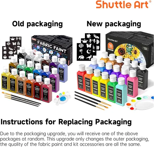 Miniatura 7 de Shuttle Art Pintura para tela, 18 colores de pintura para tela suave permanente en botellas (60ml/2oz) con pinceles, paleta, plantillas, pintura