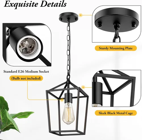 Miniatura 4 de Lámpara colgante negra de granja para isla de cocina, lámpara colgante industrial, lámpara moderna de jaula de metal, lámpara de araña para comedor