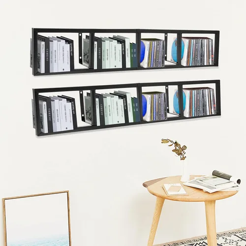 Miniatura 8 de Estantes para DVD de montaje en pared, 2 unidades, organizador de CD y DVD, estante de metal, estante de almacenamiento de medios de almacenamiento