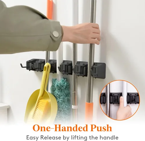 Miniatura 3 de Lifewit Soporte de pared para fregona y escoba, colgador de escoba antideslizante para organización de cocina, organizador de suministros de Negro