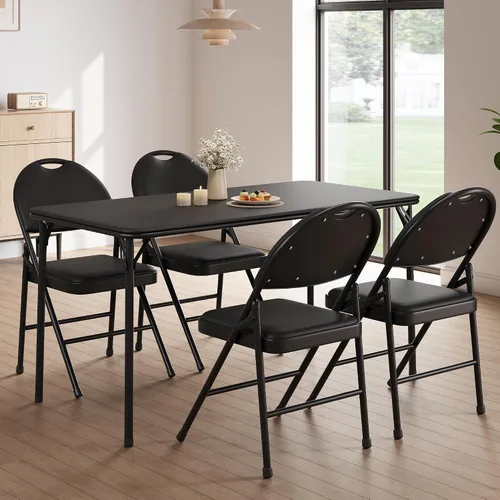 Miniatura 9 de GAOMON Paquete de 4 sillas plegables para tarjetas, cojín acolchado de poliuretano grueso, patas de metal y almohadillas antideslizantes, asiento