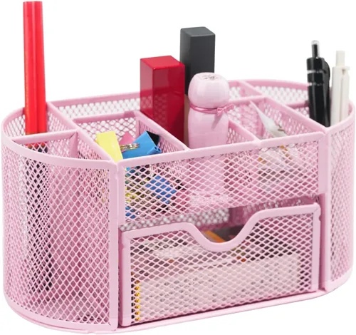 Miniatura 8 de Organizadores de escritorio y accesorios Newkita con soporte para lápices y bolígrafos, suministros con 8 compartimentos y 1 cajón extraíble