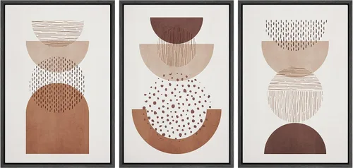 Miniatura 38 de wall26 Lienzo enmarcado para pared, juego de arte impreso con collage de polígonos en espiral negro y tostado, ilustraciones de patrones abstractos