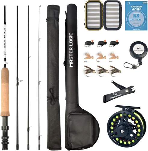 Miniatura 15 de Kit de inicio de combo de caña y carrete de pesca con mosca MASTER LOGIC, caña de pesca con mosca de grafito con mango de corcho, carrete
