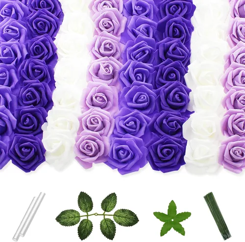 Miniatura 11 de 100 flores artificiales de 2 pulgadas, cabeza de rosa falsa de espuma a granel para decoración del hogar, decoración de boda, despedida de soltera