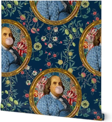 Muestro de papel tapiz extraíble – Benjamin Franklin Botánico Caprichoso Retrato Histórico Papel pintado personalizado pre-pegado por Spoonflower