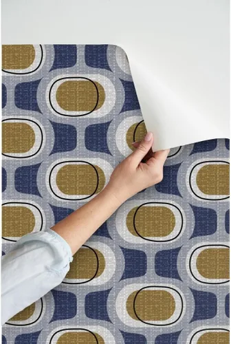 Miniatura 3 de Peel & Stick Wallpaper Swatch - Orbs Navy Brown Mid Century Modern Mod Scale 1950S 1960S 1970S Retro Circles Artistic Custom Removable Wallpaper by