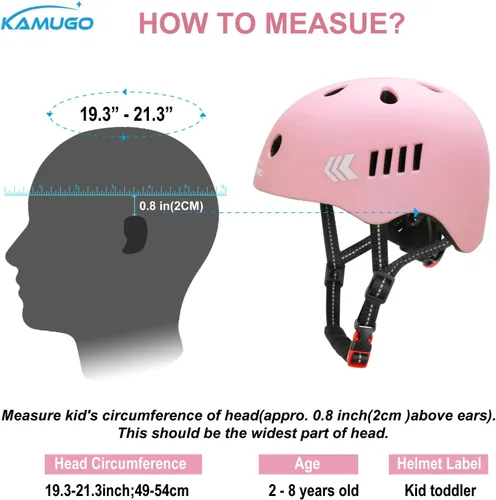 Miniatura 6 de KAMUGO - Juego de cascos de bicicleta para niños, casco ajustable para niños de 2 a 8 años, niños y niñas, con equipo de protección deportiva, Rosa