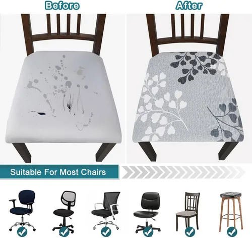 Miniatura 5 de SearchI Juego de 6 fundas de asiento repelentes al agua para sillas de comedor, fundas de asiento elásticas impresas para sillas de cocina