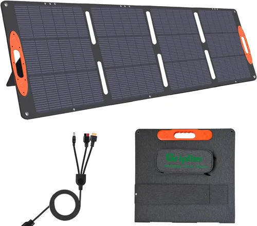 Panel solar portátil de 200 W para estación de energía, cargador de panel solar plegable de 25 V con soporte, salida USB dual y tipo C, > 23% de