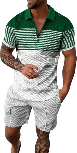 Conjunto corto para hombre, 2 piezas, camiseta de manga corta y pantalones cortos, conjunto deportivo elegante y casual