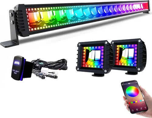 Miniatura 13 de Lpteso Barra de luz LED RGBW de 32 pulgadas, 180 W, juego de haz de inundación y foco combinado, 2 piezas, 4 pulgadas, focos LED RGB de 18 W con 16