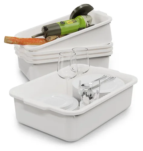 Miniatura 13 de 5 paquetes de cajas/bolsas de tinas de autobús comerciales, contenedor de almacenamiento de plástico blanco con asas/lavabo (8 litros)