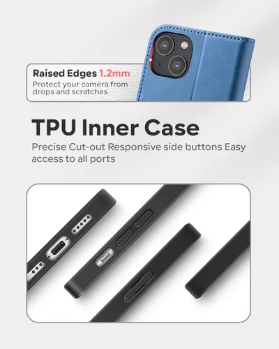 Miniatura 5 de OCASE Funda de piel sintética compatible con iPhone 14, con tarjetero y función atril con bloqueo RFID [carcasa interior de TPU a prueba de golpes]