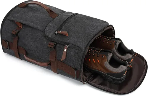 Miniatura 7 de Bolsa de lona de gimnasio Kalesi con compartimento para zapatos, mochila impermeable de 4 vías para viajes, deporte, senderismo, portátil, Negro