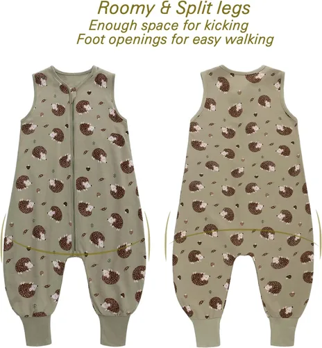 Miniatura 6 de Miracle Baby Saco de dormir con pies - 0.5 TOG 100% algodón transpirable, diseño sin mangas, saco de dormir para bebé Verde Hedgehog