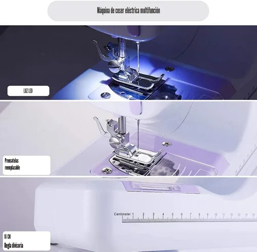Miniatura 5 de Rxmeili Máquina de coser portátil mini, máquina de coser eléctrica para principiantes, 12 puntadas integradas, 2 velocidades con pedal, luz, cajón