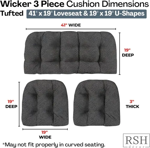 Miniatura 102 de RSH DECOR: Sunbrella 3-Piece Tufted Wicker Cushion Set 44" x 22" & 22" x 22" Outdoor Loveseat & U-Shaped Seat Cushions Crafted with