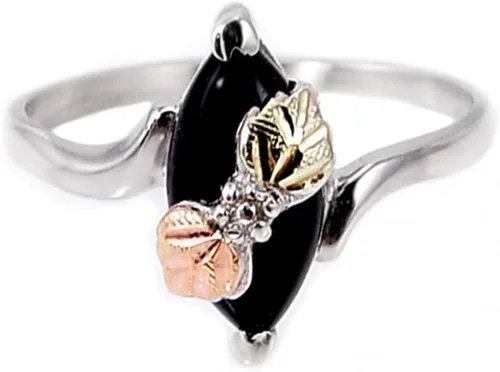 Miniatura 2 de Anillo de bypass de ónix marquesa de perfil fino, plata de ley, oro rosa y verde de 12 quilates