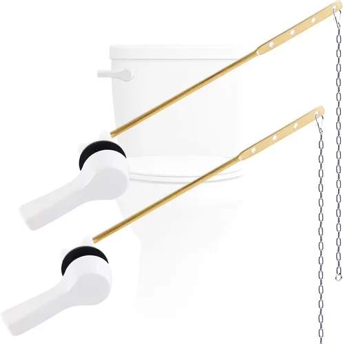 Miniatura 13 de Hygie Rinse Palanca de inodoro de metal, reemplazo de palanca de descarga, mango universal de montaje frontal con cadenas de solapa de acero Blanco