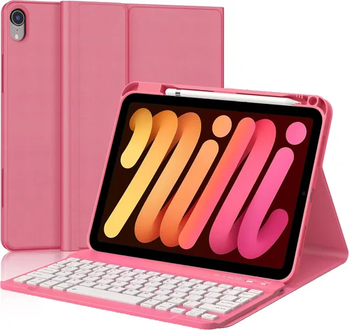 Miniatura 10 de Funda de teclado para iPad Mini 7ª (A17 Pro, 2024) y 6ª (2021) de 8.3 pulgadas, recargable, teclado Bluetooth desmontable, funda protectora delgada