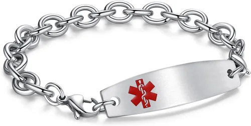 Miniatura 40 de LinnaLove Pulseras de identificación médica intercambiables Cadena de cable de acero inoxidable pulseras de alerta médica personalizables