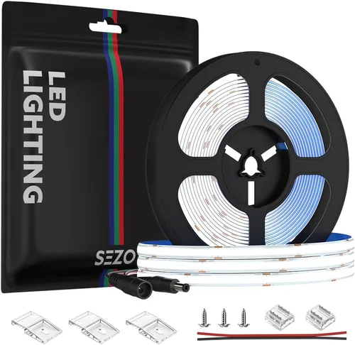 Miniatura 8 de SEZO COB - Tira de luz LED blanca cálida 2700K 16.4ft 480LEDs/M CRI90+ 24V 0.315 in Ancho 9W/m Flexible Brillante Alta Densidad Uniforme FCOB LED