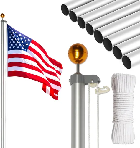 Miniatura 10 de Outvita Mástil de bandera para exteriores, aleación de aluminio de 25 pies, asta de bandera seccional con bandera de Estados Unidos de 3 x 5 pies