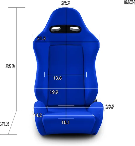 Miniatura 2 de Par de asientos de carreras reclinables clásicos universales de tela azul liso