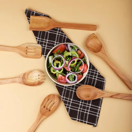 Miniatura 3 de Ajuny Juego de utensilios de cocina de madera, 6 cucharas y espátulas de madera, utensilios de cocina no tóxicos, seguros para sartén antiadherente