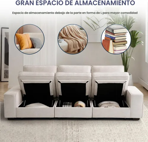 Miniatura 3 de TEKAMON Sofá Modular de 100" con Almacenamiento en los Asientos, Cómodo Sofá de Tela Chenilla de 3 Plazas para Sala de Estar, Oficina, Apartamento