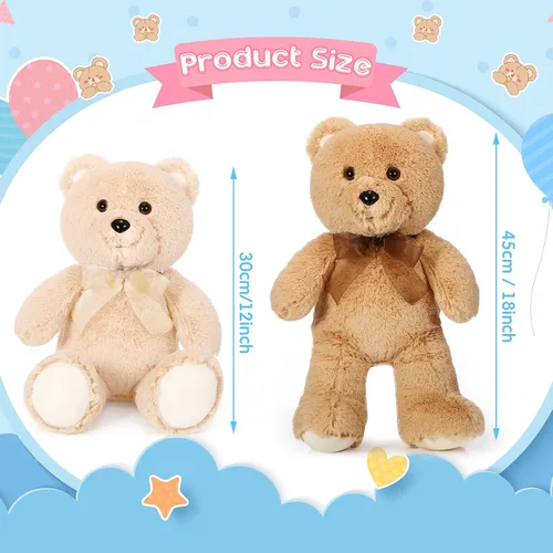 Miniatura 2 de HyDren 2 juguetes de peluche de osos de 18 pulgadas, regalo para novia, oso de peluche con lazos rellenos para cumpleaños, boda, fiesta