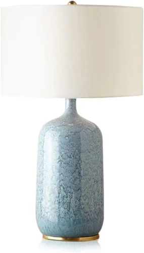 Lámpara de mesa de cerámica azul claro para sala de estar, mesita de noche, para sala de estar, mesita de noche, habitación de niña (incluye