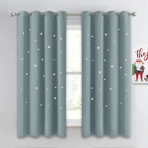 Miniatura 26 de NICETOWN Cortinas infantiles perforadas, cortinas marroquíes con estrellas azules para dormitorio de niñas, gruesas y suaves, para oscurecer la Azul
