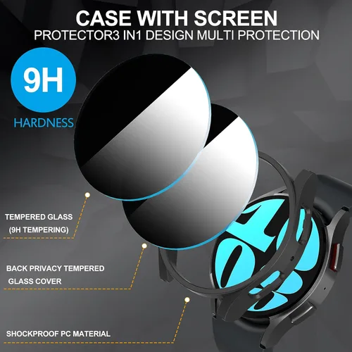 Miniatura 4 de Suoman Paquete de 4+4 fundas para Samsung Galaxy Watch 6 Classic de 1.732 pulgadas (1.732 in), protector de pantalla de privacidad de vidrio