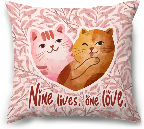 Fundas de almohada rosas con diseño floral de San Valentín, regalos para mujeres, novias, parejas, amantes de los gatos, divertidas fundas de