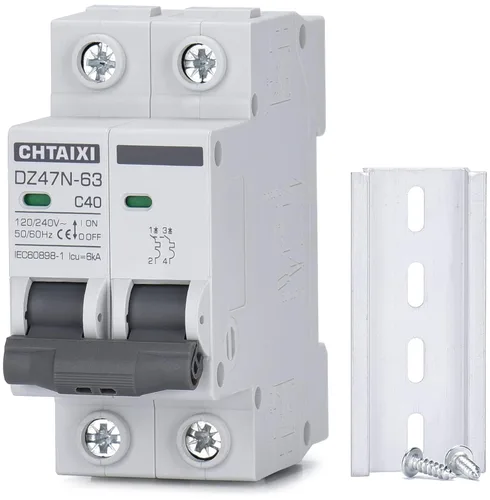 Miniatura 11 de Interruptor de Circuito en Miniatura AC, Interruptor de Circuito de 6 Amp 120V/240V de 2 Polos para Montaje en Riel DIN, Desconexión de CA Solar