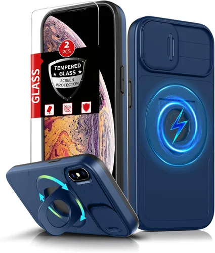 Miniatura 83 de Funda magnética para iPhone 11 Pro compatible con carga inalámbrica MagSafe, con 2 protectores de pantalla, anillo kickstand de 360° integrado +
